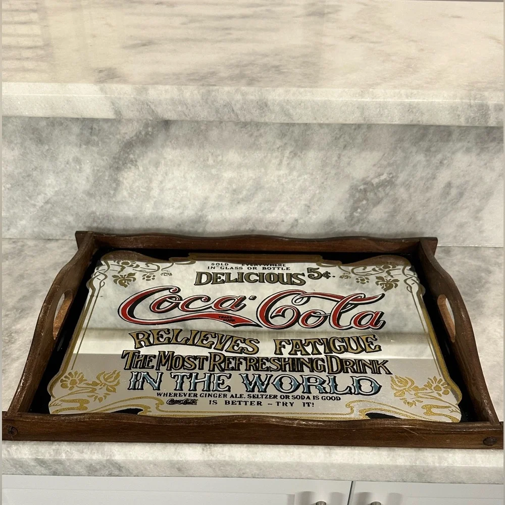 Vintage Coca-Cola “Delicious” Drink Tray with Wooden Frame / Handles - Picture 1 of 7
